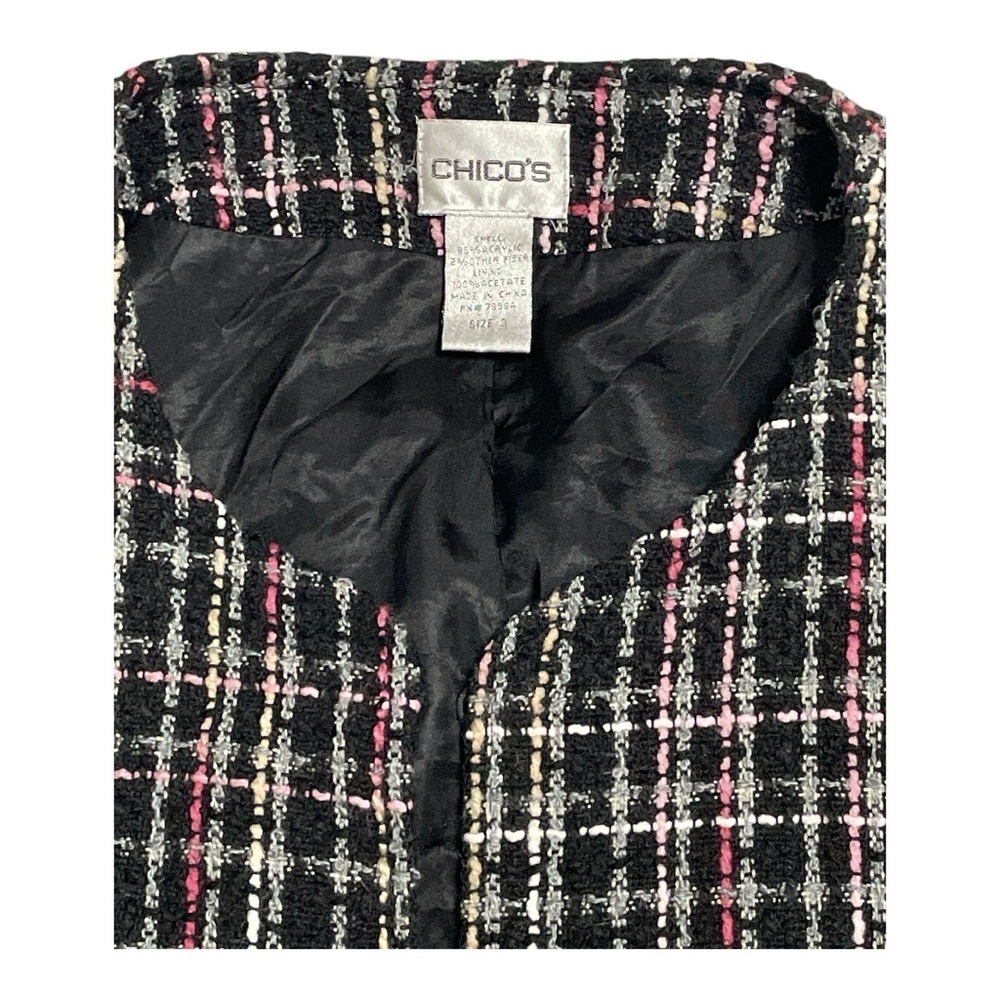 Chico's Tweed Fringe Blazer, Black Lining, with Two Front Pockets